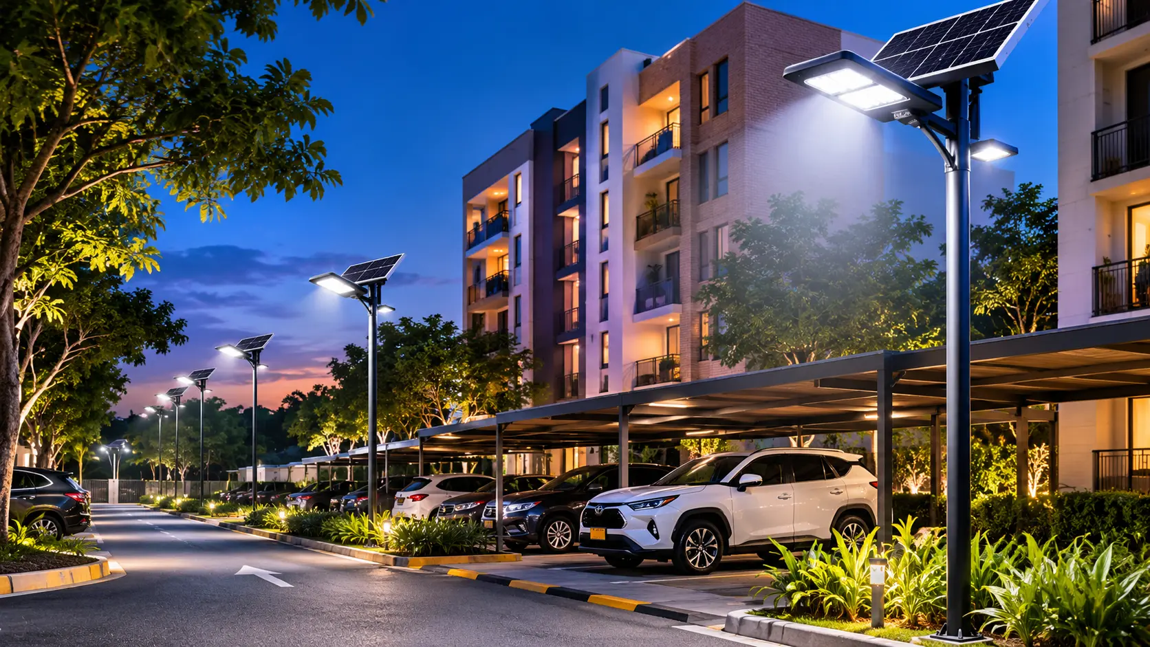 Iluminación solar LED para parqueaderos residenciales